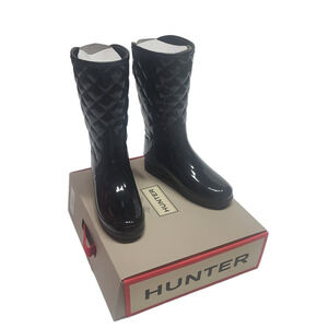 Hunter refined gloss quilt short black boots women's size 7
